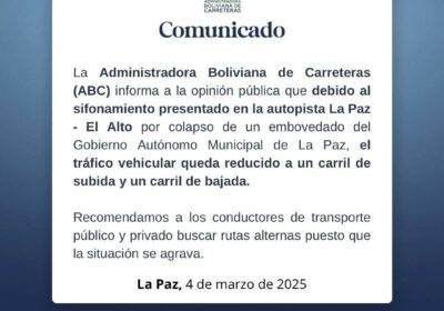 | La ABC informa que debido al sifonamiento presentado en la autopista #LaPaz…