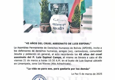 | La Asamblea Permanente de Derechos Humanos de #Bolivia invita a la población…