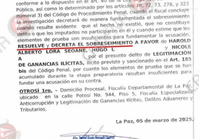 EMITEN SOBRESEIMIENTO EN FAVOR DE HAROLD LORA* *La Fiscalía emitió la resolución de sobreseimiento…