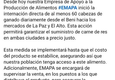| Emapa empezó este martes a trasladar 60 reses diarias desde el #Beni…