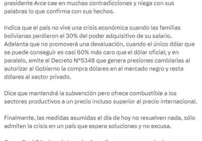 | El expresidente Evo Morales afirma que las medidas asumidas este miércoles por…