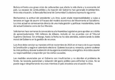 Pronunciamiento de Comunidad Ciudadana sobre la crisis de abastecimiento de carburantes