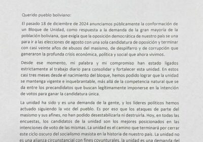 Acá podrás leer la carta del Gobernador de Santa Cruz Luis Fernando Camacho declinación…