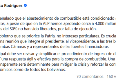 | En medio de la crisis de combustible que vive #Bolivia, Andrónico Rodríguez,…