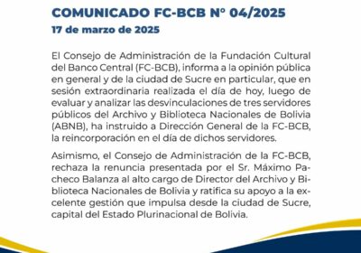 #Último | La Fundación Cultural del Banco Central de Bolivia (FC-BCB) confirma a través…