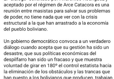 | La expresidenta Jeanine Añez considera que el diálogo propuesto por Andrónico Rodríguez…