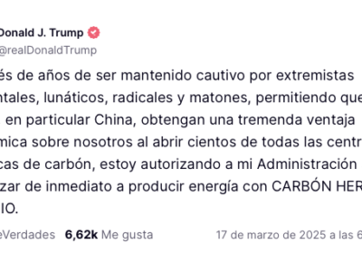 🇺🇸 | Trump anuncia que su administración retomará la producción de energía con “carbón…