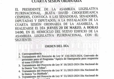 | El presidente de la Asamblea Legislativa Plurinacional (ALP), David Choquehuanca, convocó a…