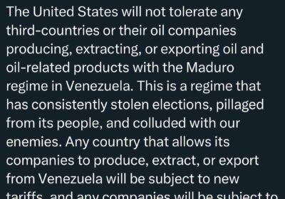 🇺🇸🇻🇪 | “ no tolerará a países ni empresas que extraigan o exporten petróleo…