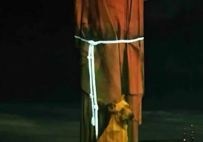 🇧🇷 Cristo Redentor, vestido de San Francisco de Asís, abraza a un perro color…