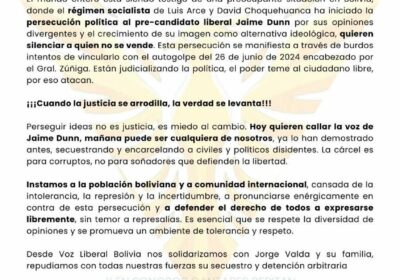 #GrupoFides | #ANF El movimiento Voz Liberal Bolivia insta a la población y a…
