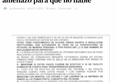 “Cobre en efectivo por instrucciones de Edgar Pomar; me amenazó para que no hable”,…