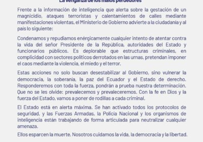 🇪🇨 | Gobierno de Ecuador denuncia la gestación de un presunto atentado en contra…