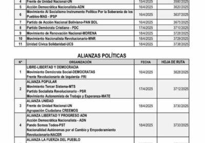 Lista de alianzas y partidos políticos registrados en el Tribunal Supremo Electoral