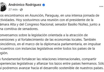 #GrupoFides | #ANF #Política El presidente del Senado, Andrónico Rodríguez, se encuentra en #Paraguay…