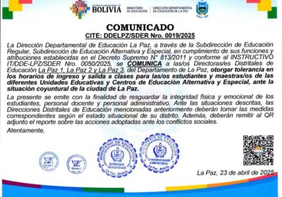 #GrupoFides | #ANF La Dirección Departamental de Educación de La Paz, emitió este miércoles…