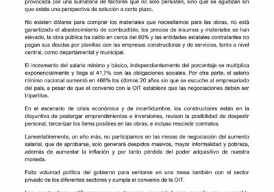 Constructores advierten que no tienen condiciones para asumir incremento salarial por «crisis sin precedente»…