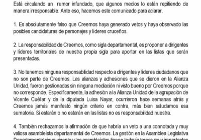 “Creemos” niega supuesto veto a líderes cruceños en lista de candidatos de la alianza…