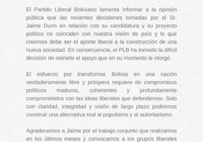 #GrupoFides | #ANF #Política El Partido Liberal Boliviano (PLB) retiró su respaldo al precandidato…