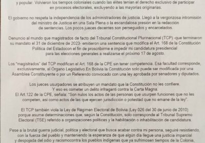 Mi palabra a Bolivia y al mundo