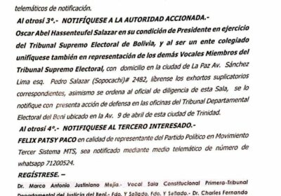#Urgente | Una Sala Constitucional de Beni ordena al Tribunal Supremo Electoral (TSE) suspender…