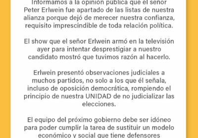 Alianza Unidad que postula a Samuel Doria Medina a la presidencia informa que Peter…