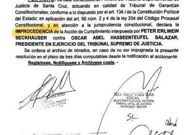 Justicia en #SantaCruz q dispuso la improcedencia d una Acción de Cumplimiento presentada en…