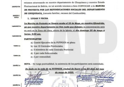 Preparan marcha de protesta por las reinvindicaciones sociales en Sucre justo el día 25,…