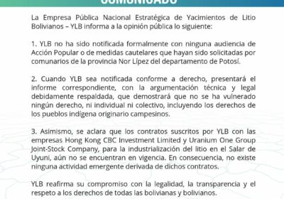 #GrupoFides | #ANF Tras suspensión de contratos de litio, YLB aclara que no fue…