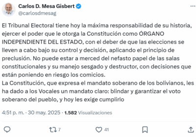 #GrupoFides | #ANF El expresidente Carlos Mesa señaló que el TSE debe ejercer su…