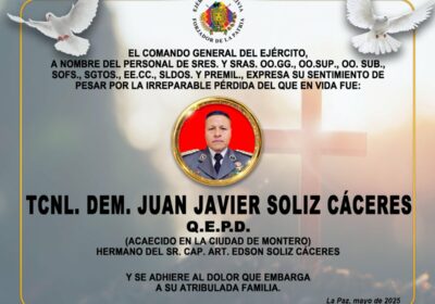 MUERE ,PRESUNTAMENTE ASESINADO, EL COMANDANTE DEL REGIMIENTO MANCHEGO (SATINADORES) Tcnl. DEM. Juan Javier Soliz…