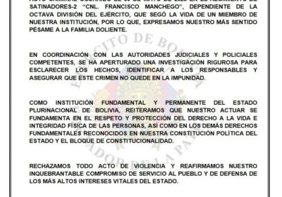 “ACTO CRIMINAL” Comando General del Ejército califica la muerte del comandante de los satinadores…