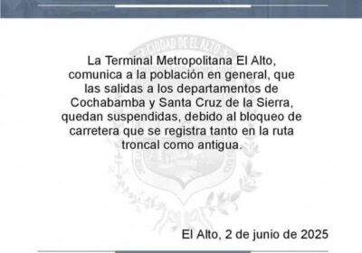 #GrupoFides | #ANF Desde la Terminal Metropolitana de #ElAlto se informa que las salidas…