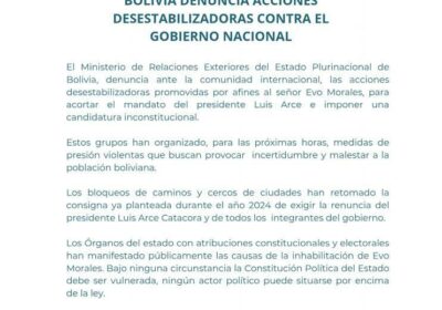 En respuesta al comunicado del Ministerio de Relaciones Exteriores del Estado Plurinacional de Bolivia:…