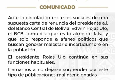 #GrupoFides | #ANF El Banco Central de Bolivia comunica que es “totalmente falsa” la…