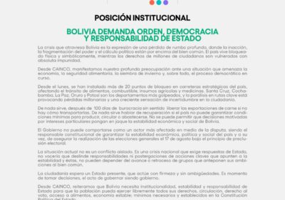CAINCO EXIJE RESPUESTAS DE ESTADO A LA SITUACIÓN DEL PAIS. Cita por ejemplo que:…