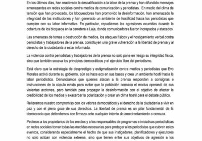 #GrupoFides | #ANF La Asociación Nacional de Periodistas de Bolivia pide a Evo Morales…