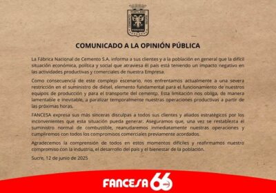 #GrupoFides | #ANF La Fábrica Nacional de Cemento (FANCESA) informa que paralizará temporalmente sus…