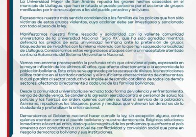 #GrupoFides | #ANF La Universidad Mayor de San Andrés (UMSA) repudia los hechos de…