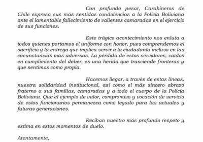 Un gesto muy humano de Carabineros de Chile con la Policía Boliviana; particularmente, con…