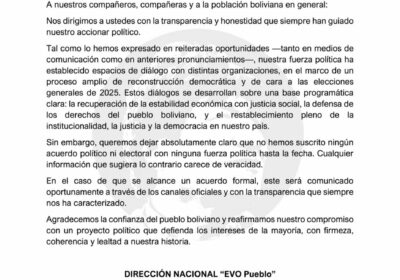 ¿Acuerdo EVO – JOHNNY FERNÁNDEZ? Sale comunicado de Evo Pueblo desmintiendo tal situación