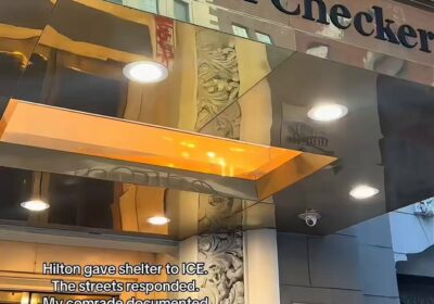 🇺🇸 | Sujetos anti-ICE vandalizaron por completo el exterior del hotel Hilton en Los…