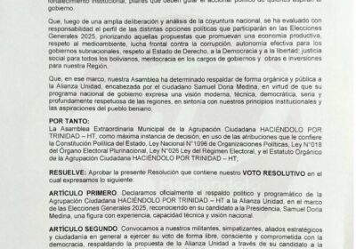 Acabo de recibir el voto resolutivo de la agrupación ciudadana Haciéndolo por Trinidad, que…