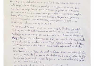 El exgeneral Juan José Zúñiga, mediante un manuscrito, pidió al Fiscal General que le…