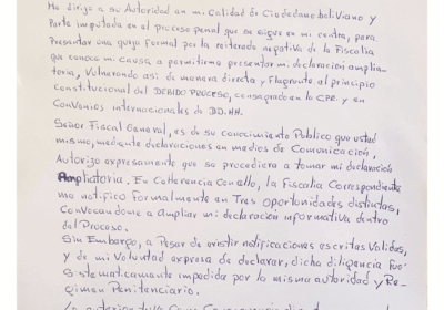 El exgeneral Juan José Zúñiga, mediante un manuscrito, pidió al Fiscal General que le…