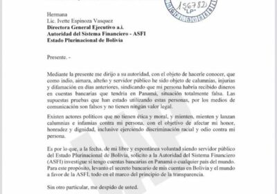 El vocal del TSE, Daniel Atahuichi Quispe, mandó una carta a la ASFI para…