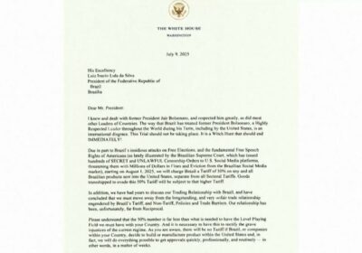 Trump anuncia aranceles del 50% para productos brasileños a partir del 1 de agosto…