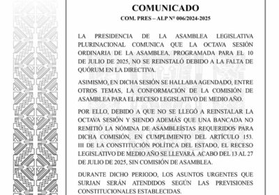 #GrupoFides | #ANF La Presidencia de la Asamblea Legislativa Plurinacional comunicó que la Octava…