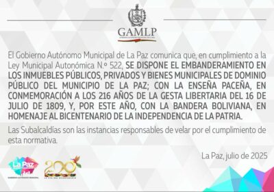 #GrupoFides | #ANF La Alcaldía de La Paz dispone el embanderamiento de inmuebles públicos,…