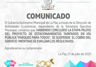 #GrupoFides | #ANF La alcaldía de #LaPaz suspendió temporalmente el cobro por el uso…
